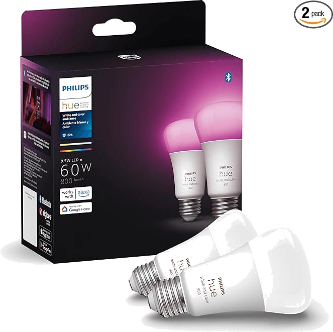Philips Hue White and Color Ambiance A19 LED Bulb (2-Pack)